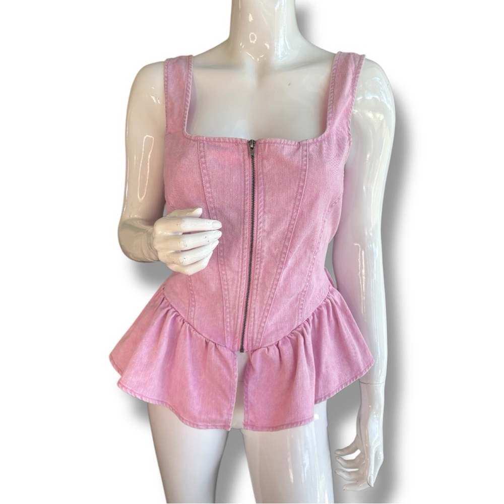 Future Collective Pink Peplum Denim Top. Women’s Size Medium.